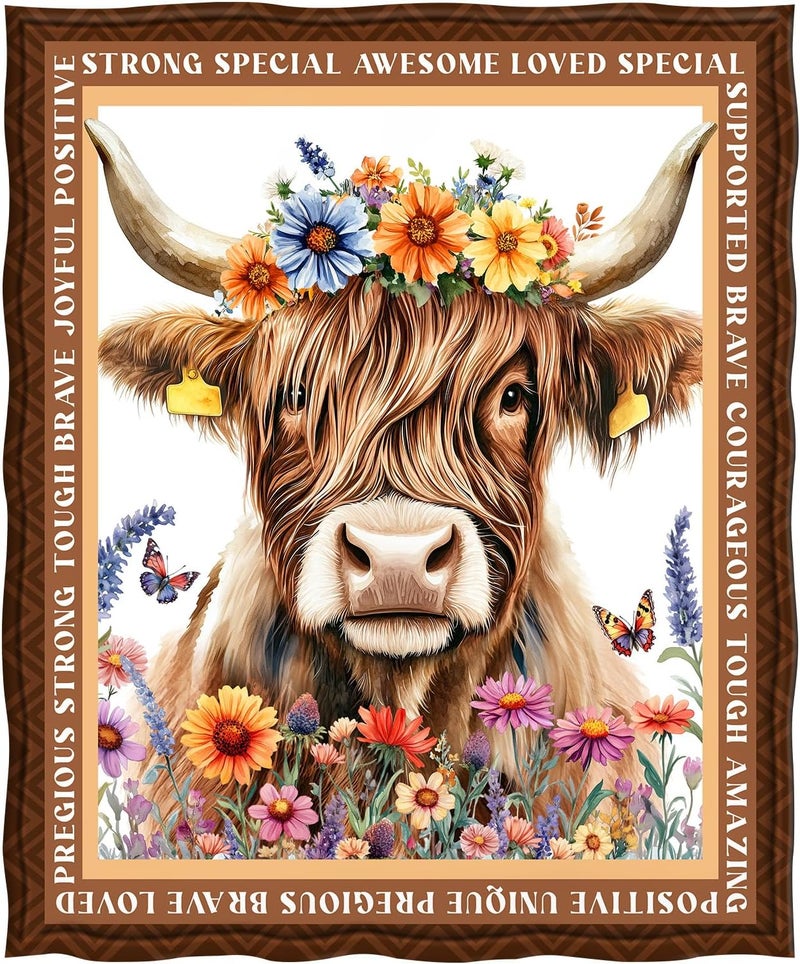 Levens Highland Cow Blanket Gifts Daisy Floral Highland Cow Throw Blankets, Lightweight Soft Cozy Flannel Throw Gifts for Highland Cows Lovers Women Kids Adults Teens for Couch Sofa Bed Decor 60"X50" - Image 2